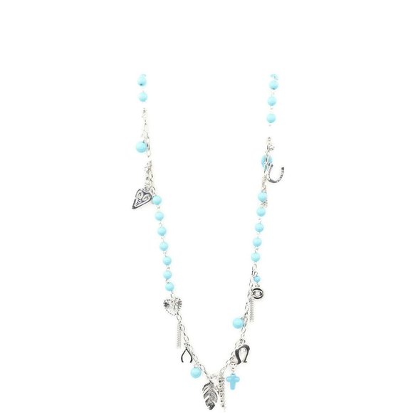 Thalia Sodi Two-Tone Beaded Charm Feather Horseshoe Necklace Turquoise - Picture 1 of 5
